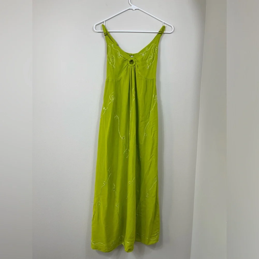 Iland Planet Miami Beach Elegant Green Embroidered Dress Straps Beach Size S/M? - Picture 1 of 16
